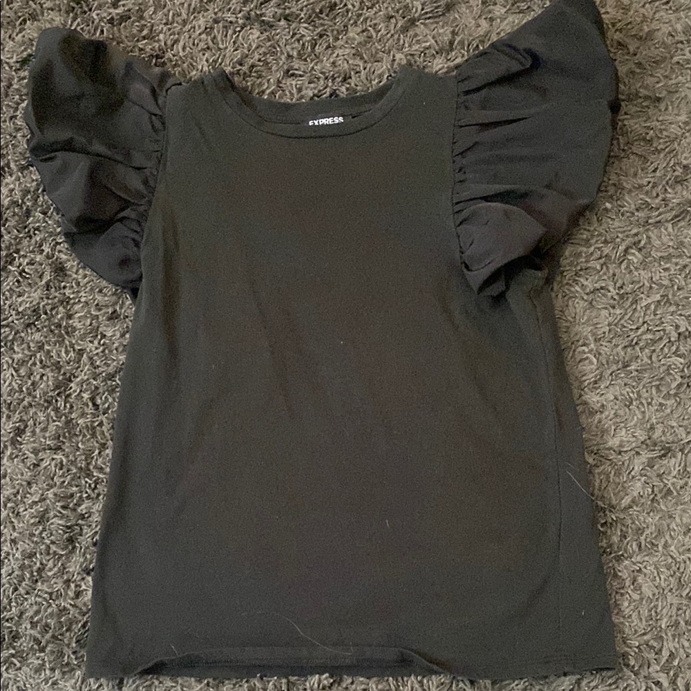 Express Black Ruffled Cap Sleeve Blouse